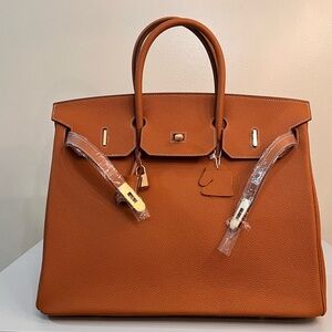 40cm Classic Leather Handbag with Gold Details